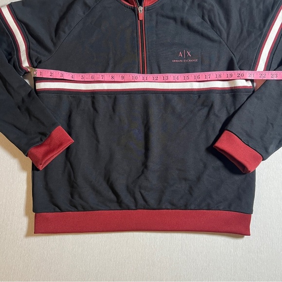 Armani Exchange Pullover Half Zip Sweatshirt in Black + Red, Men’s Medium - Picture 4 of 11